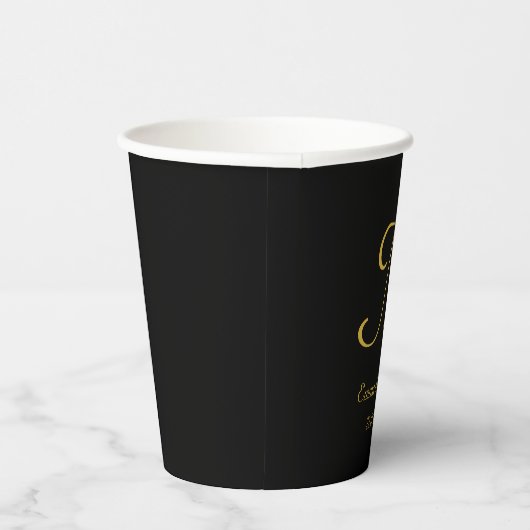 Elegant Black Gold Monogram Script Name Papieren Bekers (Rechts)