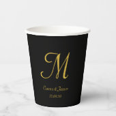 Elegant Black Gold Monogram Script Name Papieren Bekers (Voorkant)