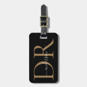 Elegant Black Gold Monogram Script Name Stylish Bagagelabel (Voorkant verticaal)