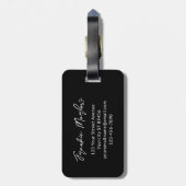 Elegant Black Gold Monogram Script Name Stylish Bagagelabel (Achterkant verticaal)