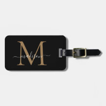 Elegant Black Gold Monogram Script Name Stylish