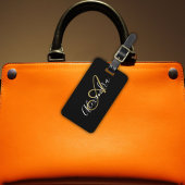 Elegant Black Gold Monogram Script Name Stylish Bagagelabel