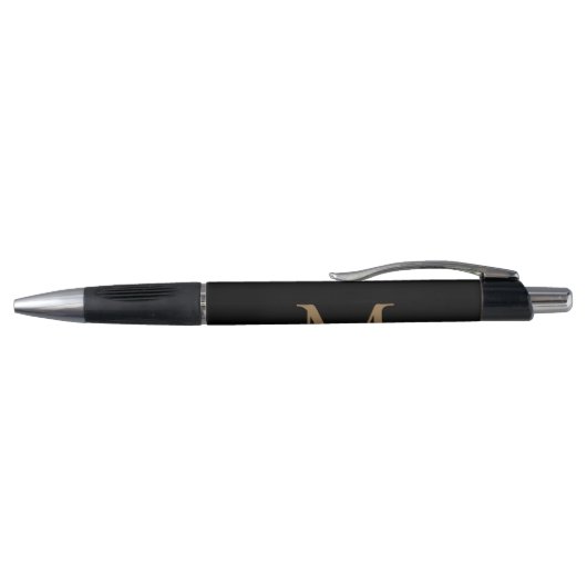 Elegant Black Gold Monogram Script Name Stylish Pen (Bovenkant)