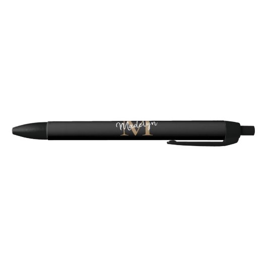 Elegant Black Gold Monogram Script Name Stylish Zwarte Inkt Pen (Bodem)