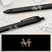Elegant Black Gold Monogram Script Name Stylish Zwarte Inkt Pen