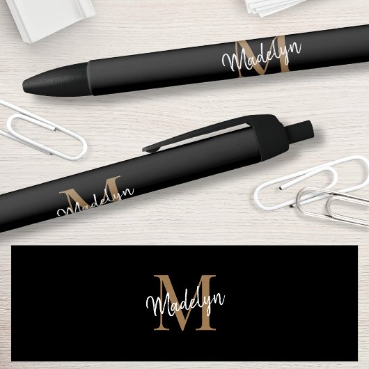 Elegant Black Gold Monogram Script Name Stylish Zwarte Inkt Pen