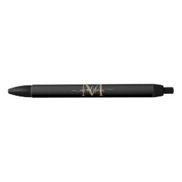 Elegant Black Gold Monogram Script Name Stylish Zwarte Inkt Pen