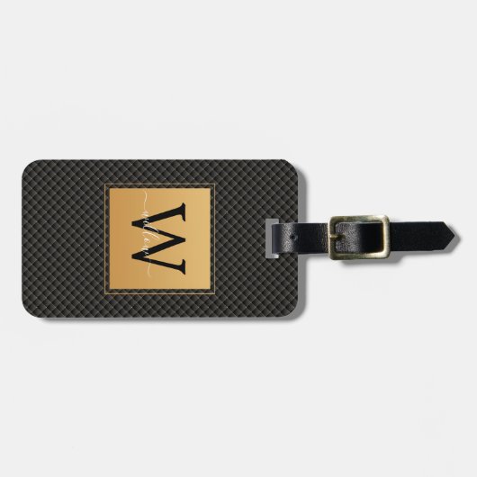Elegant Black Gold Monogram Script Stijlvol reizen Bagagelabel (Voorkant horizontaal)