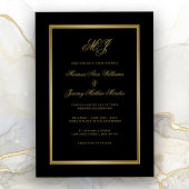 Elegant Black Gold Monogram Script Weddenschap Kaart