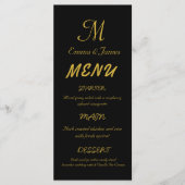 Elegant Black & Gold Monogram Script Weddenschap Menu (Voorkant)