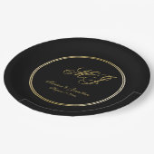 Elegant Black Gold Monogram Script Weddenschap Papieren Bordje (Gekanteld)