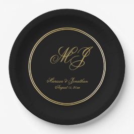 Elegant Black Gold Monogram Script Weddenschap Papieren Bordje