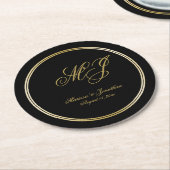 Elegant Black Gold Monogram Script Weddenschap Ronde Kartonnen Onderzetter (Gebogen)