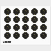 Elegant Black Gold Monogram Script Weddenschap Ronde Sticker (Vel)