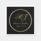 Elegant Black Gold Monogram Script Weddenschap Servet (Voorkant)