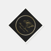 Elegant Black Gold Monogram Script Weddenschap Servet (Hoek)