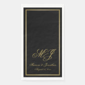Elegant Black Gold Monogram Script Weddenschap Servet (Voorkant)