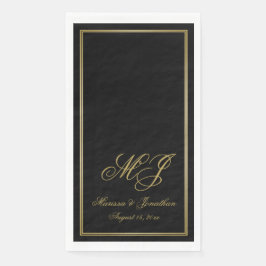 Elegant Black Gold Monogram Script Weddenschap Servet