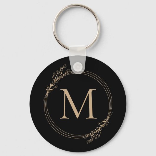Elegant Black Gold Monogram Sleutelhanger (Voorkant)