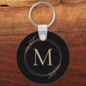 Elegant Black Gold Monogram Sleutelhanger (Achterkant)