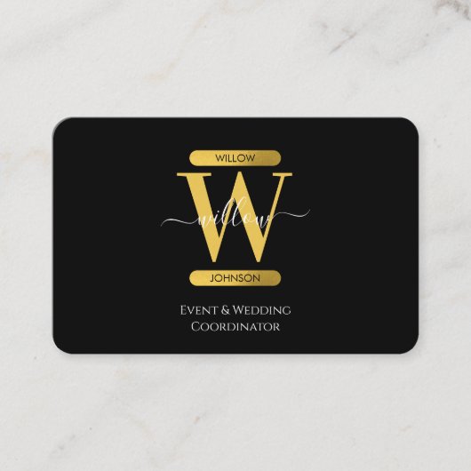 Elegant Black & Gold Monogram Social Media Icons Visitekaartje (Voorkant)