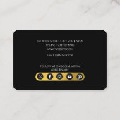Elegant Black & Gold Monogram Social Media Icons Visitekaartje (Achterkant)