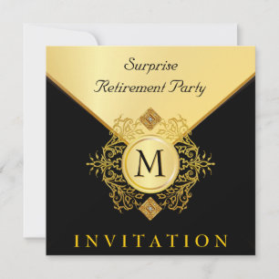 Elegant Black Gold Monogram Special Occasion Kaart