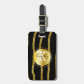 Elegant Black Gold Monogram Stripe Bagagelabel (Voorkant verticaal)