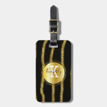 Elegant Black Gold Monogram Stripe