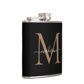 Elegant Black Gold Monogram Stylish Script Name Heupfles (Rechts)