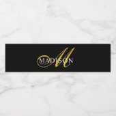 Elegant Black Gold Monogram Vlaams script Waterfles Etiket (Enkel label)