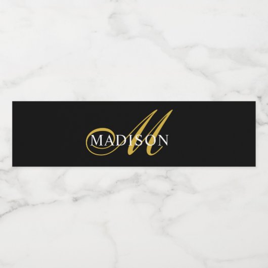 Elegant Black Gold Monogram Vlaams script Waterfles Etiket (Enkel label)