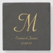 Elegant Black & Gold Monogram Weddenschap Alle par Stenen Onderzetter (Voorkant)