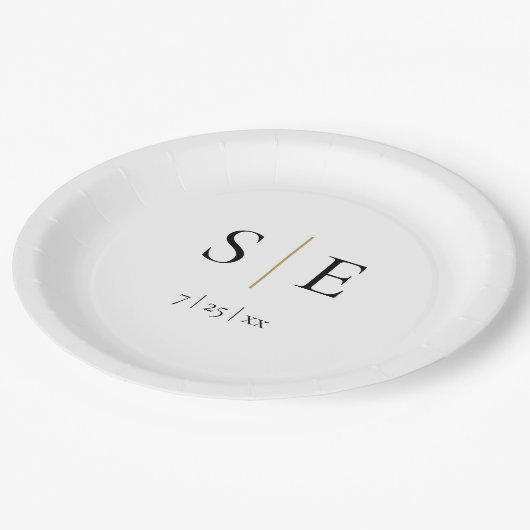 Elegant Black Gold Monogram Weddenschap Papieren Bordje (Gekanteld)