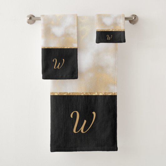 Elegant Black Gold Monogramed Initiaal Bad Handdoek (Insitu)
