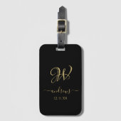 Elegant Black gold monogrammed Bagagelabel (Voorkant (verticaal))