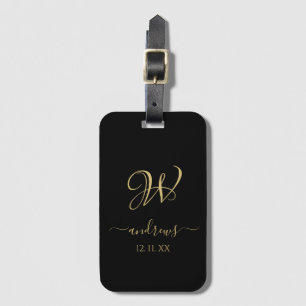 Elegant Black gold monogrammed Bagagelabel