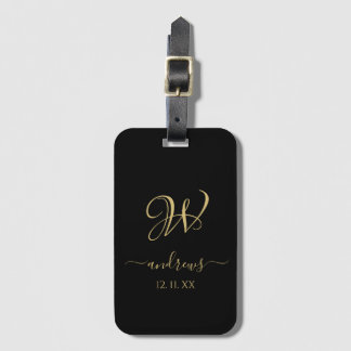 Elegant Black gold monogrammed Bagagelabel