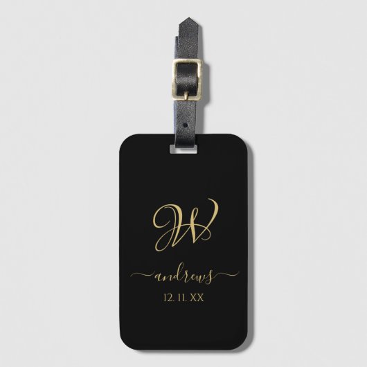 Elegant Black gold monogrammed Bagagelabel (Voorkant (verticaal))