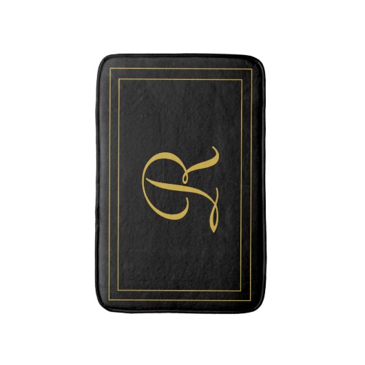 Elegant Black & Gold Monogrammed Personalized Badmat (Voorkant Verticaal)
