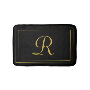 Elegant Black & Gold Monogrammed Personalized Badmat