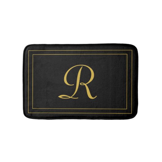 Elegant Black & Gold Monogrammed Personalized Badmat (Voorkant)