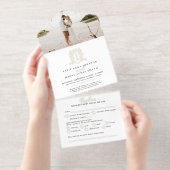 Elegant Black & Gold Monogrammed Wedding foil All In One Uitnodiging (Uittrekbaar)