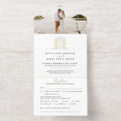 Elegant Black & Gold Monogrammed Wedding foil All In One Uitnodiging (Binnenkant)