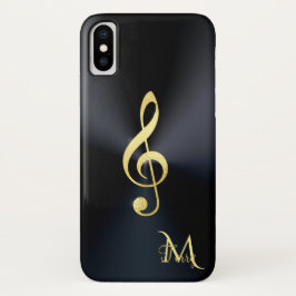 Elegant Black Gold Music Clef Monogram iPhone X Hoesje
