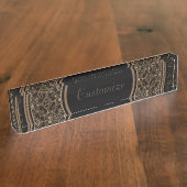 Elegant Black & Gold Naambordje (Zijkant)