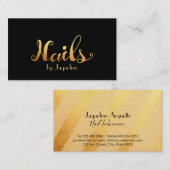 Elegant Black & Gold Nail-technicus Visitekaartje (Voorkant / Achterkant)