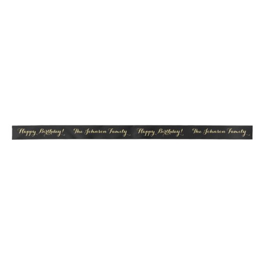 Elegant Black Gold Name Happy Birthday Gift Wrap Satijnen Lint (Voorkant)