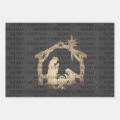 Elegant Black & Gold Natitivity Merry Kerstmis Inpakpapier Vel (Voorkant)