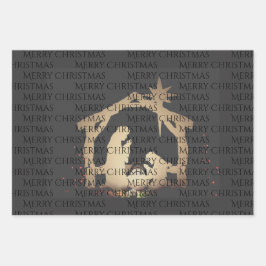 Elegant Black & Gold Natitivity Merry Kerstmis Inpakpapier Vel